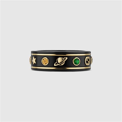 18k Yellow Gold / Black Icon Ring With Gemstones 